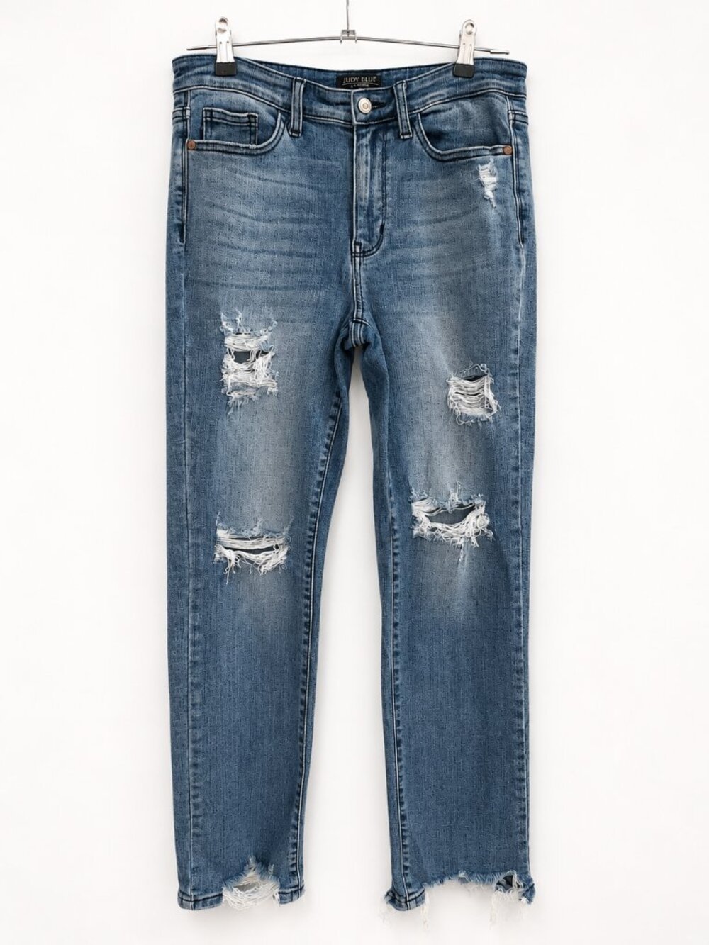 Judy Blue Mid Rise Distressed Straight Fit Blue Jeans Size 7/28 JB82425MD